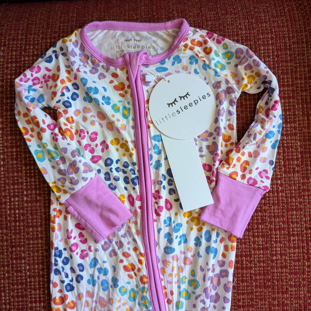 Little Sleepies Rainbow Leopard Multicolor Pajama Zippy Bamboo 6-12 months